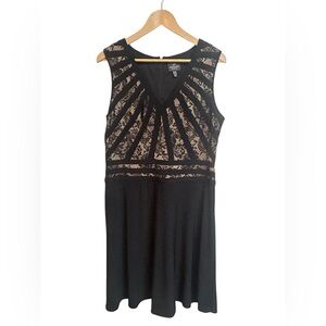 Adrianna Papell Fit & Flare Dress Women Black Lace Bodice Cocktail Dress Sz 16